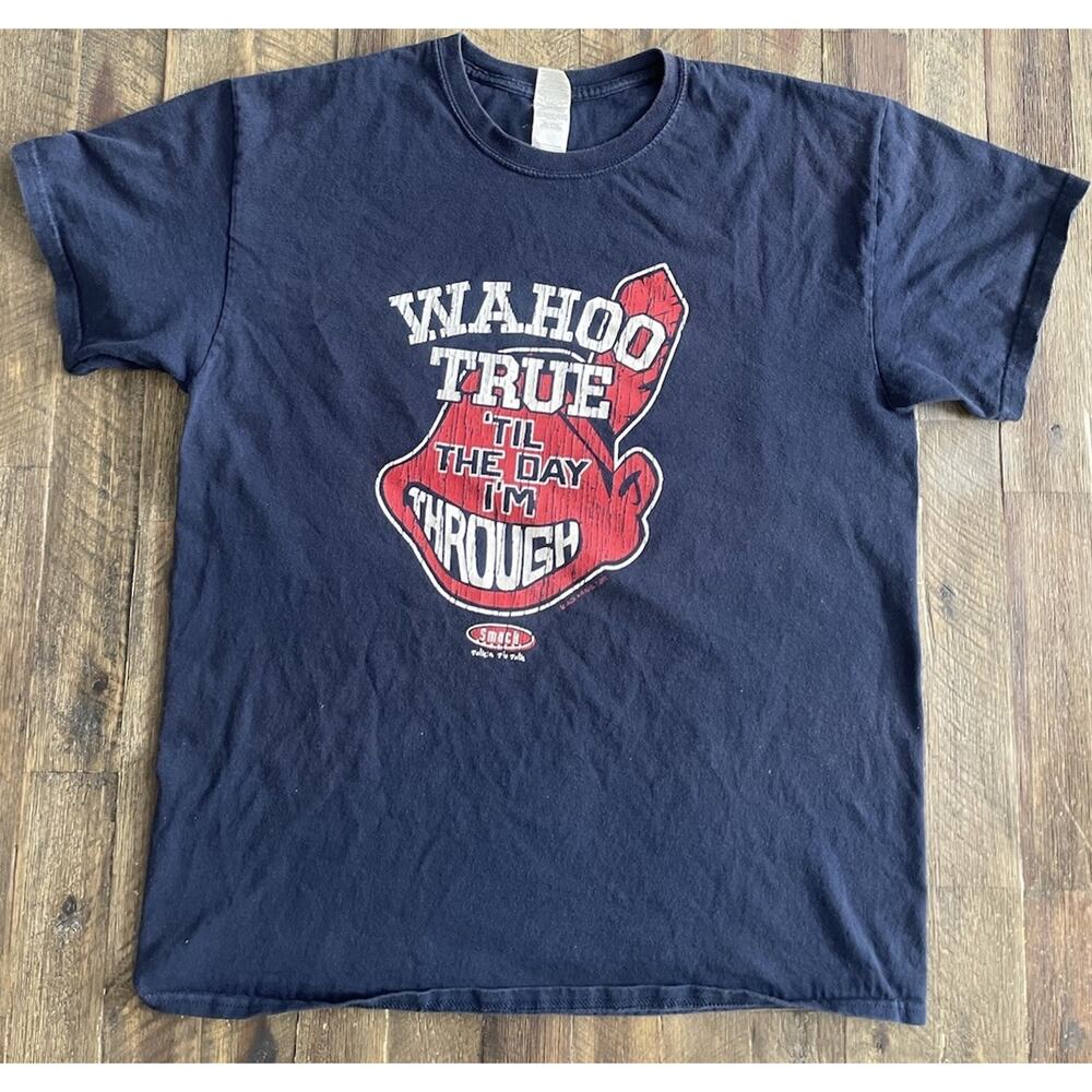 Cleveland Indians Chief Wahoo True Graphic T-Shirt (Large) Guardians Navy